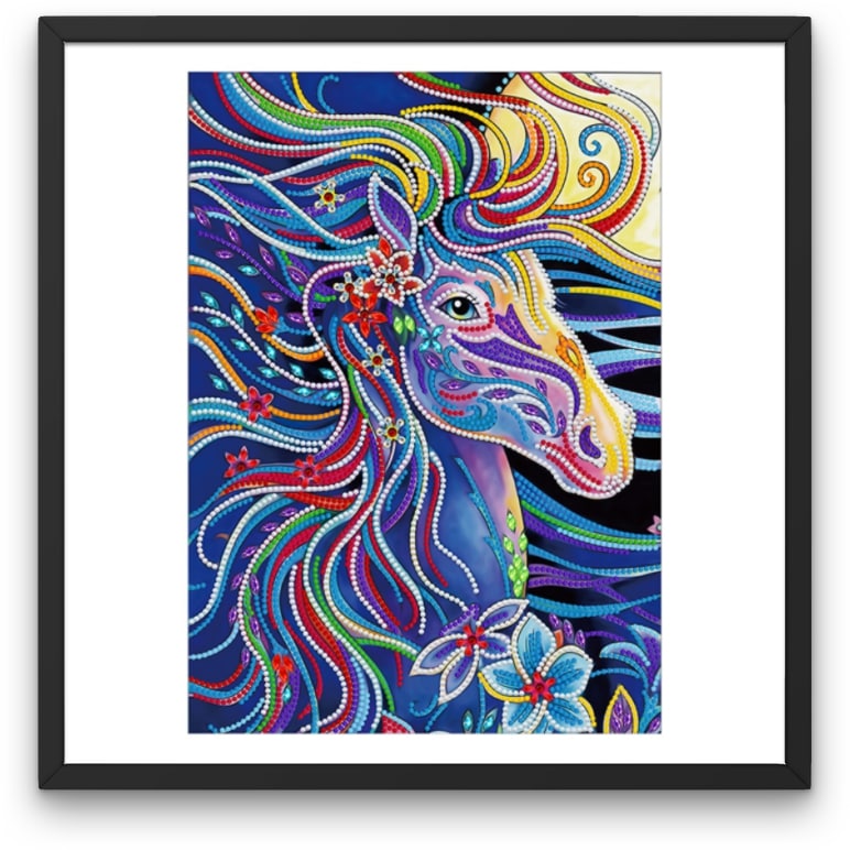Wild Horse and Flowers - Glow in the Dark Diamond Painting